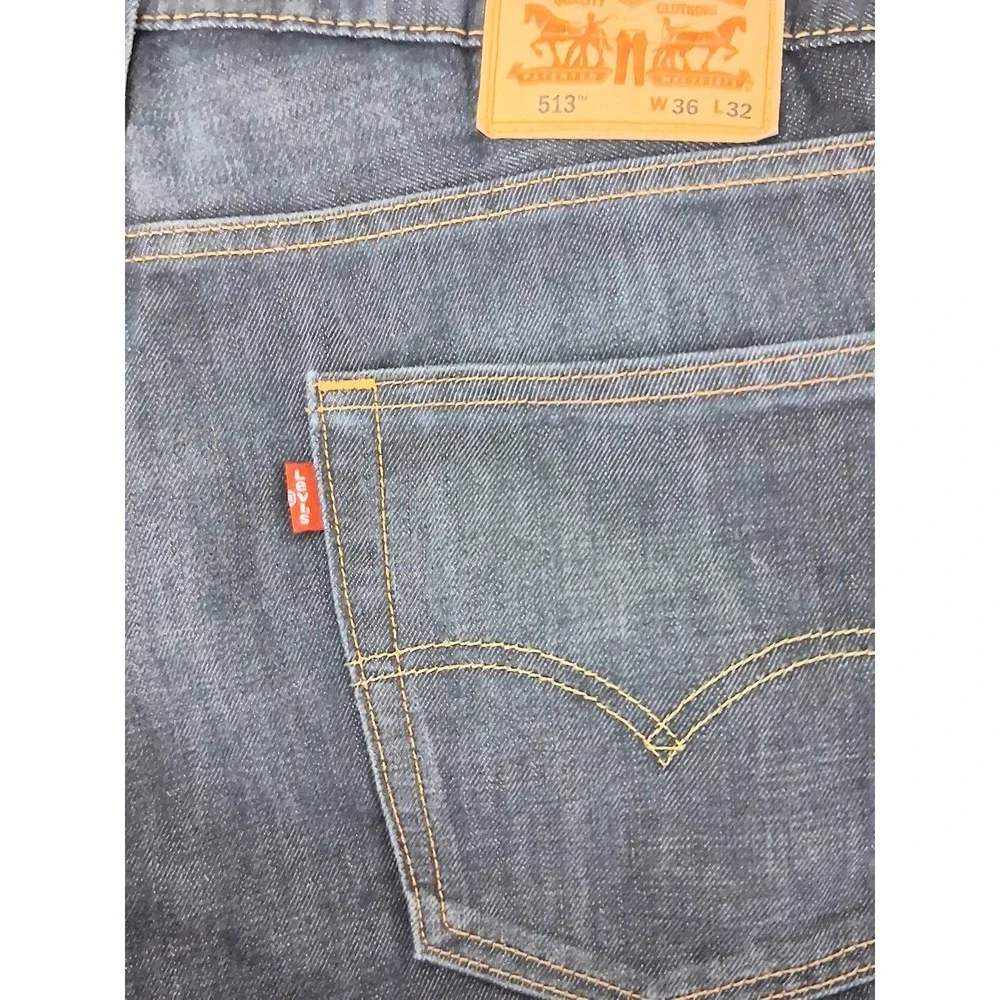 Levi's 513 Jeans Men's Size 36x32 Dark Wash Denim Pockets Zip Pre-owned
